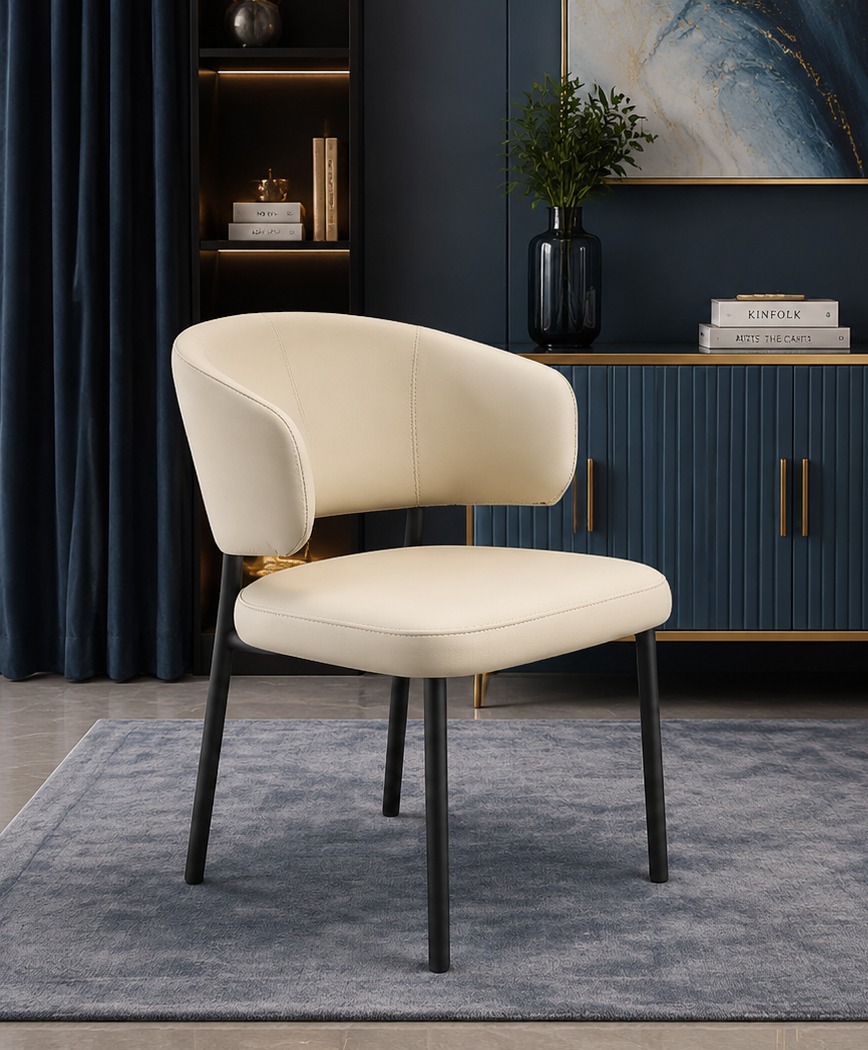 Deyora dining chair in cream white PU leather in a luxury interior